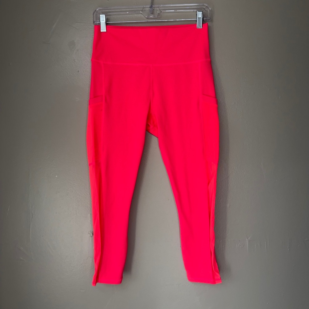 Fabletics PowerHold Neon Pink Mesh Pocket Leggings High Waisted medium